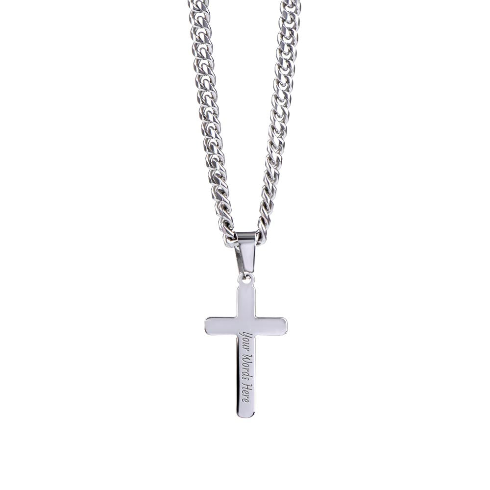 Personalized Steel Cross Necklace on Cuban Chain w/ MC