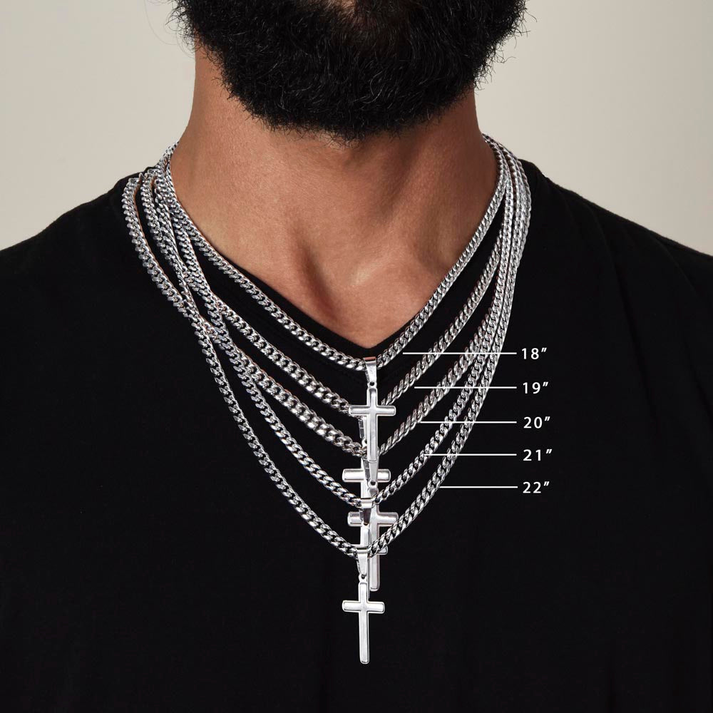 Personalized Steel Cross Necklace on Cuban Chain w/ MC