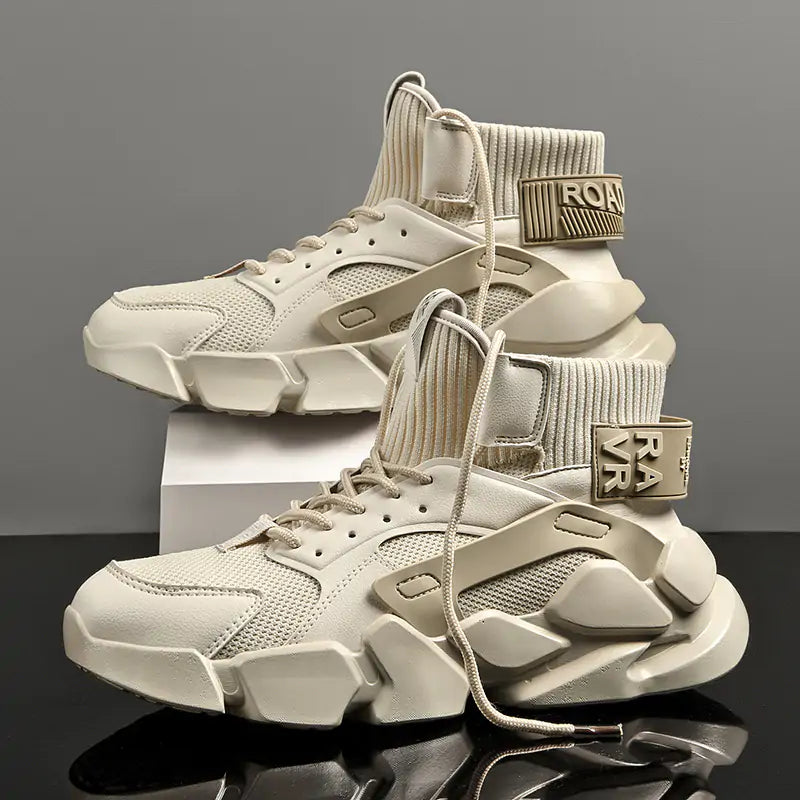 Autumn 2022 High-top Beige Men's Sneakers - Fashionable Chunky Shoes